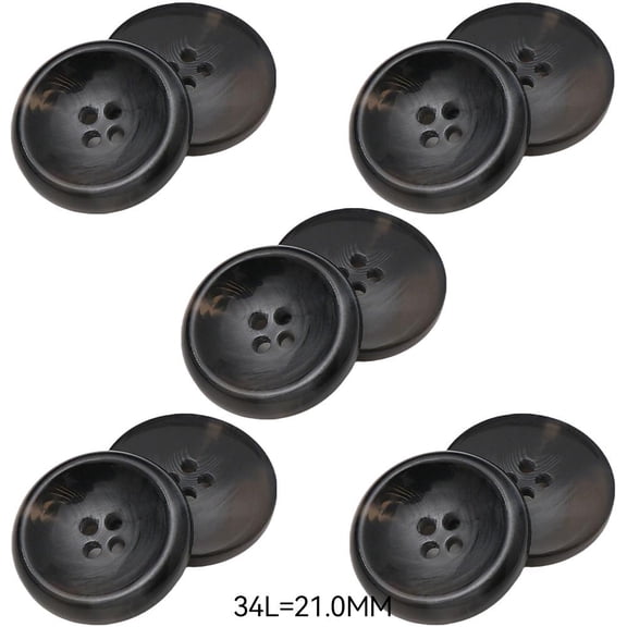 Agiufgs Resin Buttons 10 Pack 0.83 in, Four-Hole Secure Attachment, for Coats Jackets and Suits Setup and Daily Use, Black