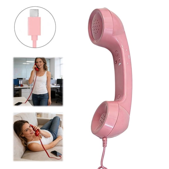 Agiufgs Retro Phone Handset with 0.14 in/USB-C Jack, Enhanced Call Clarity & Noise Reduction, for Smartphone & Computer Privacy Calls