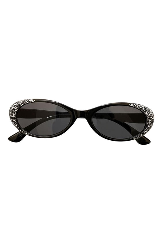 Rhinestone Sunglasses Polycarbonate Frame, Uv Protection with Clear Vision, for Daily Wear Parties Travel Setup, Black