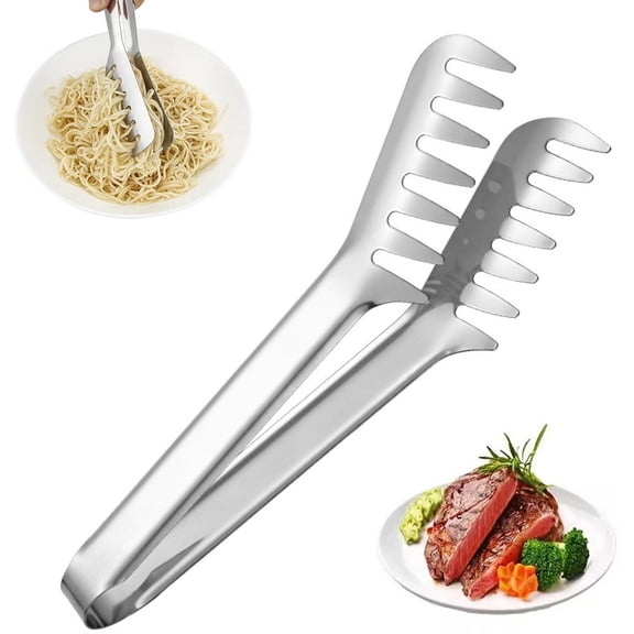 Agiufgs Serving Tongs 8.66 in, Comb-Tooth Design for Secure Grip and Oil Filtering, for Serving Salads Pasta and Barbecue, Silver, 1pcs