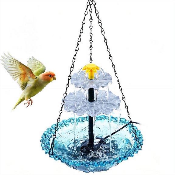 Agiufgs Solar Powered Hanging Bird Bath Fountain, 9.5 in Bowl with Gentle Waterfall, Attracts Birds for Garden or Patio