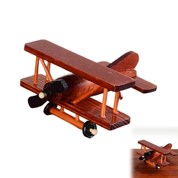 Agiufgs Wood Airplane Model 5.1, Vintage Biplane Design with Rotating Propeller, for Home Decor Shelf Display Setup, Multicolor