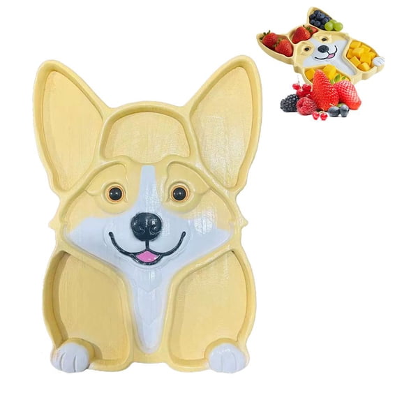 Agiufgs Wooden Corgi Platter 7.9, Segmented Serving Tray with Multiple Compartments, for Party Serving Breakfast, Yellow, 1pcs