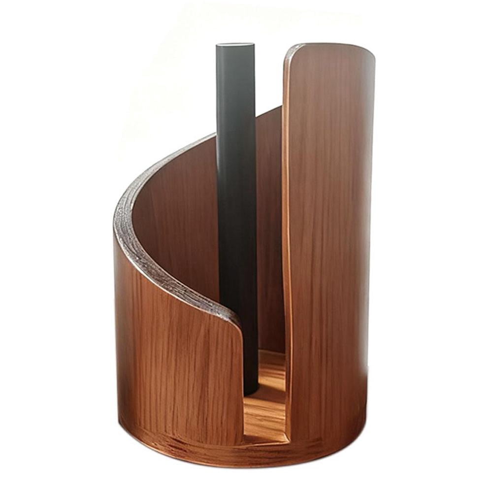 Agiufgs Wooden Paper Towel Holder, 10.24 in Tall with Metal Rod, One-Hand Tear-Off Convenience, Stable Kitchen Countertop Organizer