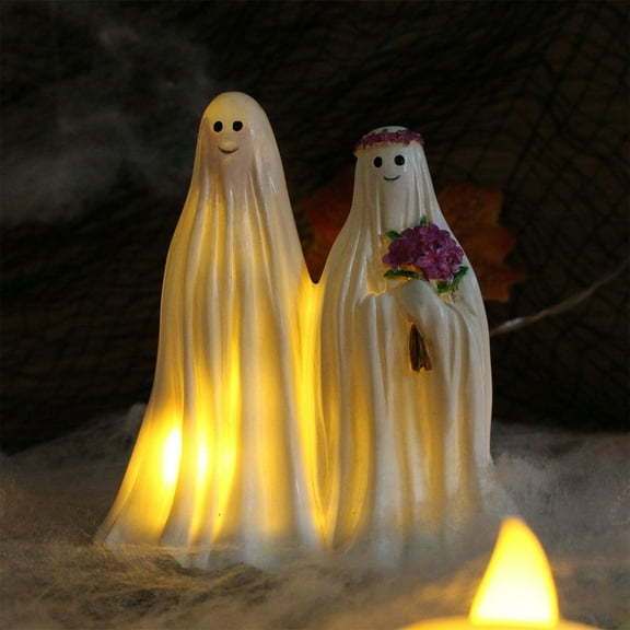 AgjDHH Halloween Decor Clearance, Halloween Home Decoration, Halloween Resin Ghost With Lights Bride And Groom Ornament Ghost Ghost Skeleton Party Halloween Ornament, Scary Halloween Decorations