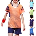thumbnail image 1 of Agkizg 2PC Short Sleeve Training Set Round Neck Top Elastic Waist Shorts Quickly Dry Breathable (Girl's or Girl's Plus),2-Piece Set, 1 of 5
