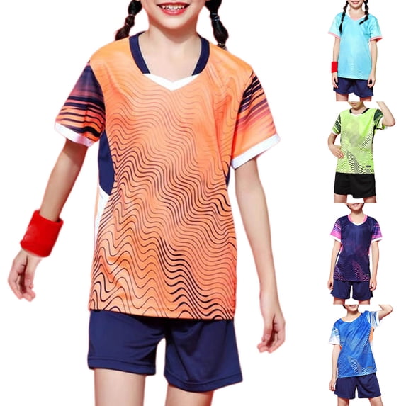 Agkizg 2PC Short Sleeve Training Set Round Neck Top Elastic Waist Shorts Quickly Dry Breathable (Girl's or Girl's Plus),2-Piece Set