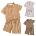 thumbnail image 1 of Agkizg 2PC Solid Cotton Short Sleeve Top Shorts Set Casual Summer Outfits (Boy's or Boy's Plus),2-Piece Set, 1 of 5