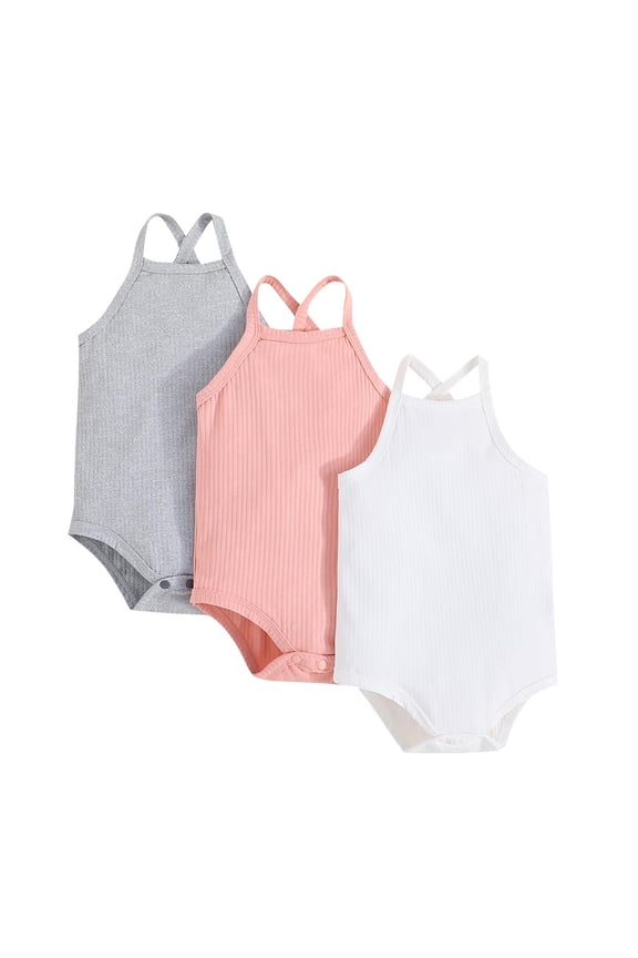 3 Pack Baby Ribbed Knit Tank Bodysuits, Sleeveless Spaghetti Strap Onesie, Unisex Infant Solid Color Summer Undershirt