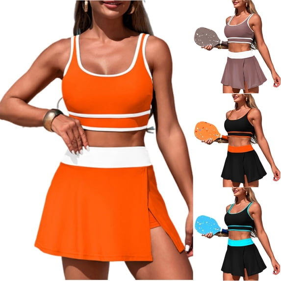 Agkizg Athletic Skirted Bikini Set,Modest Two Piece Split Swimsuit with Skirt Cover Up,Bathing Suits for Beach Activities (Women's)