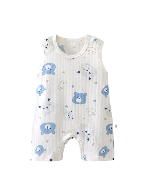 Baby Girl Sleeveless Snap Front Bodysuit, Cute Printed Romper for Newborn Infant