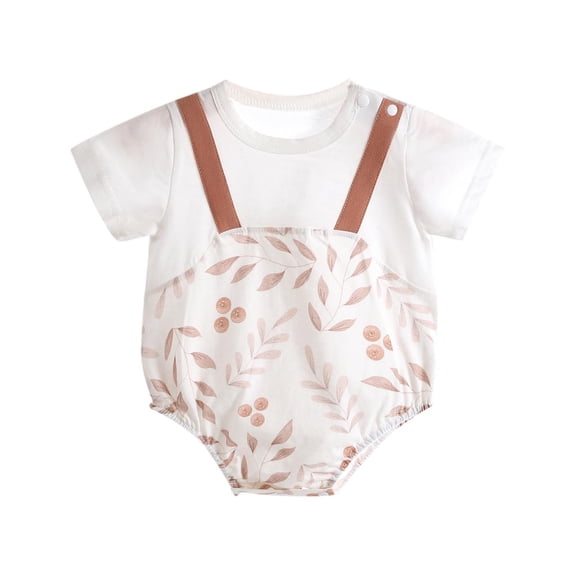 Agkizg Baby Girls Bodysuits, Baby Girls Short Sleeve Rompers, Newborn Baby Cotton Thin Fake Two-piece Crawling Clothes Cute Printed Full Baby Air Conditioning Clothes Jumpsuit Bag Fart Clothes