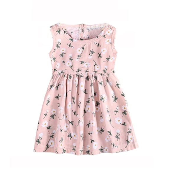 Agkizg Baby Girls Summer Dress Floral Print Sleeveless Round Neck A-line Casual Comfortable Dress,Sizes 2-3 Years