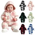 thumbnail image 1 of Agkizg Baby Hooded Onesie Fleece Lined Footed Romper with Zipper for Boys Girls Warm Winter Pants, Sizes 3-6 Months, 1 of 6