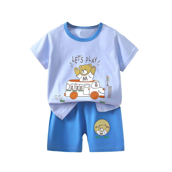 Agkizg Boys 2 Piece Summer Short Sleeve Outfit Set Cotton Printed T-Shirt and Shorts Casual Playwear for Toddler Kids