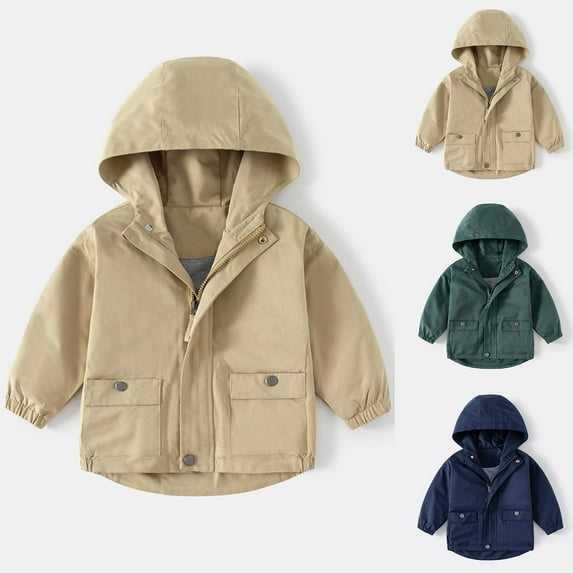 Agkizg Boys Cargo Jackets,Hood Work Coat Jacket,Solid Color Long Sleeved Hooded Zipper Jacket with Pockets
