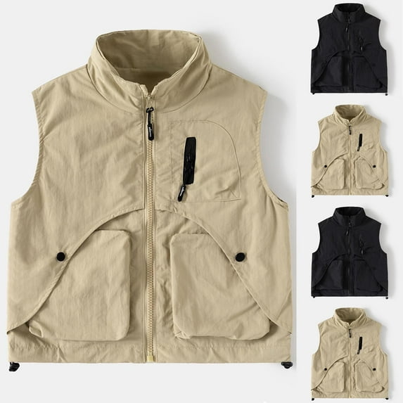 Agkizg Boys Cargo Jackets Vests,Sleeveless Work Coat Jacket,Zipper Thin Sleeveless Workwear Jacket Casual Jacket