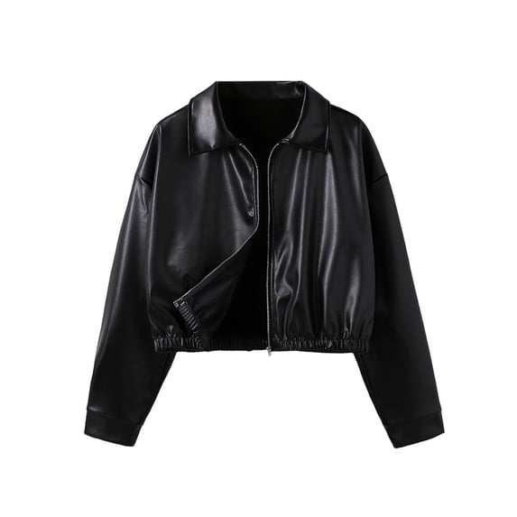 Agkizg Boys Faux Leather Jacket Classic Biker Style Solid Color Casual Motorcycle Coat