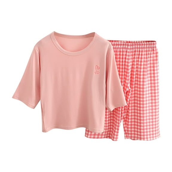 Agkizg Boys Girls Cottons Pajama Sets,Girls 2-Piece Sleepwear Clothes Set,Long Sleeve Pajamas Top and Lounge Shorts 2 Piece Loungewear Set Soft and Comfortable Homewear Nightwear Sets 7-8 Years
