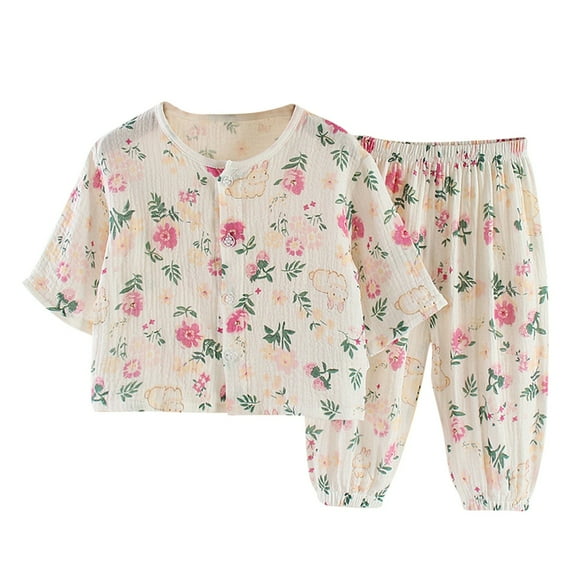 Agkizg Boys Girls Cottons Pajama Sets,Girls 2-Piece Sleepwear Clothes Set,Long Sleeve Pajamas Top and Sleep Pants 2 Piece Loungewear Set Soft and Comfortable Homewear Nightwear Sets 1-2 Years