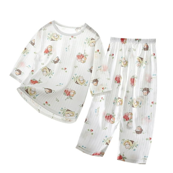 Agkizg Boys Girls Cottons Pajama Sets,Girls 2-Piece Sleepwear Clothes Set,Long Sleeve Pajamas Top and Sleep Pants 2 Piece Loungewear Set Soft and Comfortable Homewear Nightwear Sets 8-9 Years