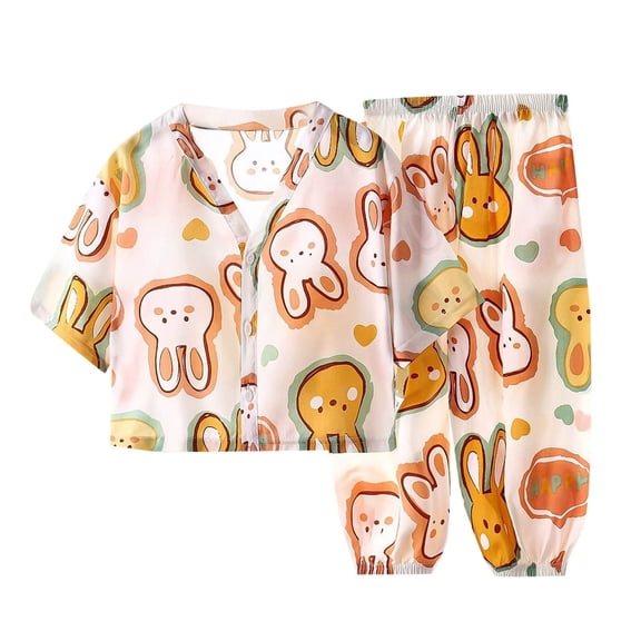 Agkizg Boys Girls Cottons Pajama Sets,Girls 2-Piece Sleepwear Clothes Set,Long Sleeve Pajamas Top and Sleep Pants 2 Piece Loungewear Set Soft and Comfortable Homewear Nightwear Sets 2-3 Years