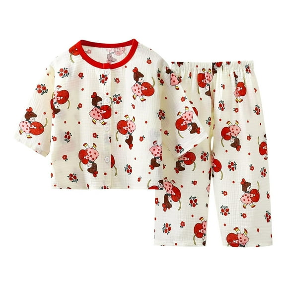 Agkizg Boys Girls Cottons Pajama Sets,Girls 2-Piece Sleepwear Clothes Set,Long Sleeve Pajamas Top and Sleep Pants 2 Piece Loungewear Set Soft and Comfortable Homewear Nightwear Sets 2-3 Years