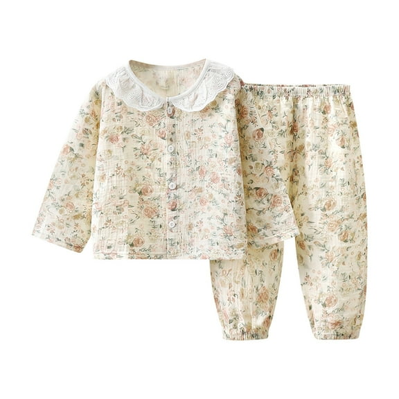Agkizg Boys Girls Cottons Pajama Sets,Girls 2-Piece Sleepwear Clothes Set,Long Sleeve Pajamas Top and Sleep Pants 2 Piece Loungewear Set Soft and Comfortable Homewear Nightwear Sets 1-2 Years