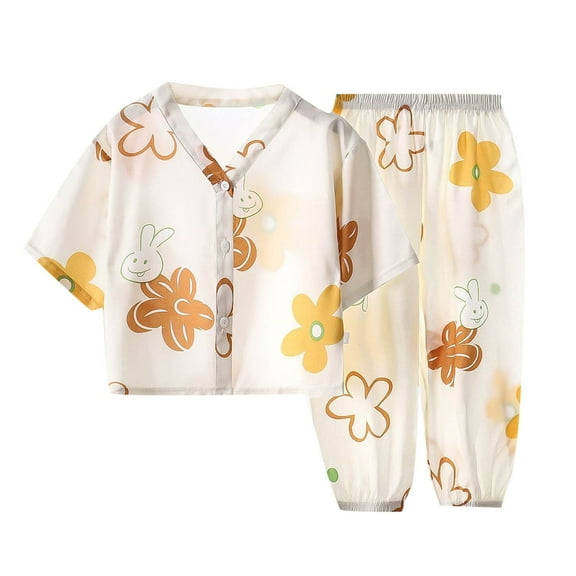 Agkizg Boys Girls Cottons Pajama Sets,Girls 2-Piece Sleepwear Clothes Set,Long Sleeve Pajamas Top and Sleep Pants 2 Piece Loungewear Set Soft and Comfortable Homewear Nightwear Sets 1-2 Years