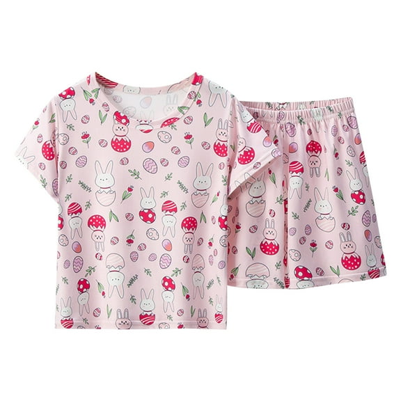 Agkizg Boys Girls Cottons Pajama Sets,Girls 2-Piece Sleepwear Clothes Set,Short Sleeve Pajamas Top and Lounge Shorts 2 Piece Loungewear Set Soft and Comfortable Homewear Nightwear Sets 6-7 Years