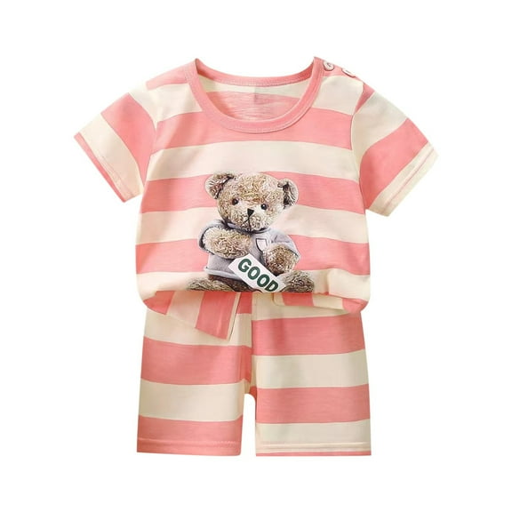 Agkizg Boys Girls Cottons Pajama Sets,Girls 2-Piece Sleepwear Clothes Set,Short Sleeve Pajamas Top and Lounge Shorts 2 Piece Loungewear Set Soft and Comfortable Homewear Nightwear Sets 3-4 Years