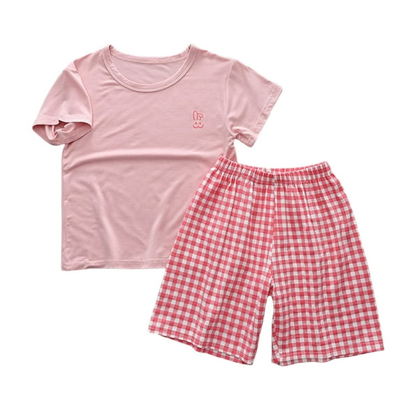 Agkizg Boys Girls Cottons Pajama Sets,Girls 2-Piece Sleepwear Clothes Set,Short Sleeve Pajamas Top and Lounge Shorts 2 Piece Loungewear Set Soft and Comfortable Homewear Nightwear Sets 1-2 Years