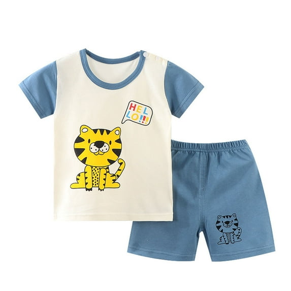 Agkizg Boys Girls Cottons Pajama Sets,Girls 2-Piece Sleepwear Clothes Set,Short Sleeve Pajamas Top and Lounge Shorts 2 Piece Loungewear Set Soft and Comfortable Homewear Nightwear Sets 5-6 Years