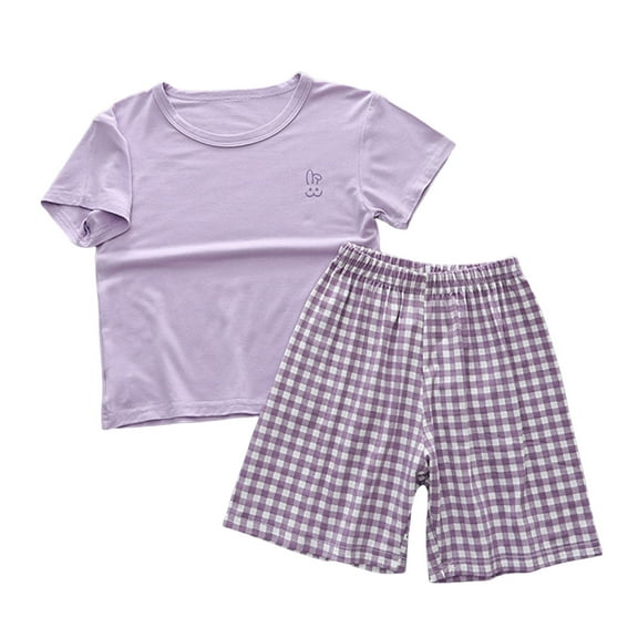 Agkizg Boys Girls Cottons Pajama Sets,Girls 2-Piece Sleepwear Clothes Set,Short Sleeve Pajamas Top and Lounge Shorts 2 Piece Loungewear Set Soft and Comfortable Homewear Nightwear Sets 1-2 Years