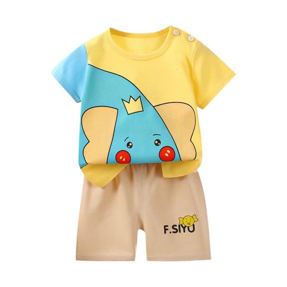 Agkizg Boys Girls Cottons Pajama Sets,Girls 2-Piece Sleepwear Clothes Set,Short Sleeve Pajamas Top and Lounge Shorts 2 Piece Loungewear Set Soft and Comfortable Homewear Nightwear Sets 3-4 Years