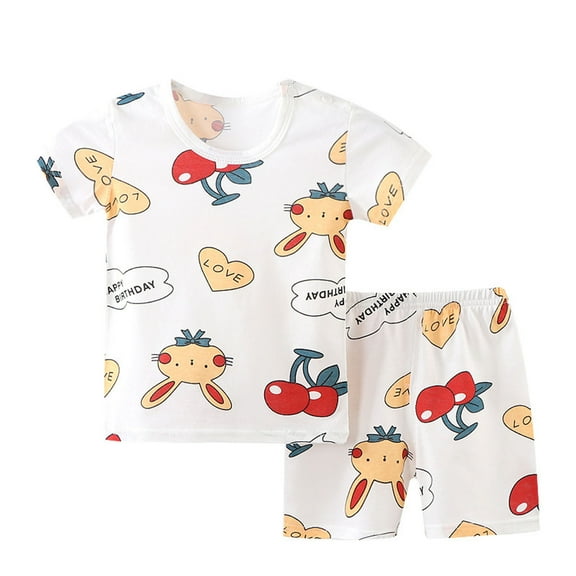 Agkizg Boys Girls Cottons Pajama Sets,Girls 2-Piece Sleepwear Clothes Set,Short Sleeve Pajamas Top and Lounge Shorts 2 Piece Loungewear Set Soft and Comfortable Homewear Nightwear Sets 6-7 Years