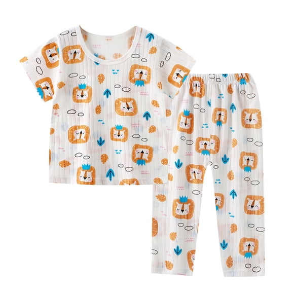 Agkizg Boys Girls Cottons Pajama Sets,Girls 2-Piece Sleepwear Clothes Set,Short Sleeve Pajamas Top and Sleep Pants 2 Piece Loungewear Set Soft and Comfortable Homewear Nightwear Sets 2-3 Years