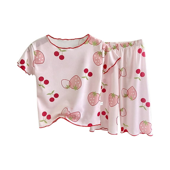 Agkizg Boys Girls Cottons Pajama Sets,Girls 2-Piece Sleepwear Clothes Set,Short Sleeve Pajamas Top and Sleep Pants 2 Piece Loungewear Set Soft and Comfortable Homewear Nightwear Sets 3-4 Years