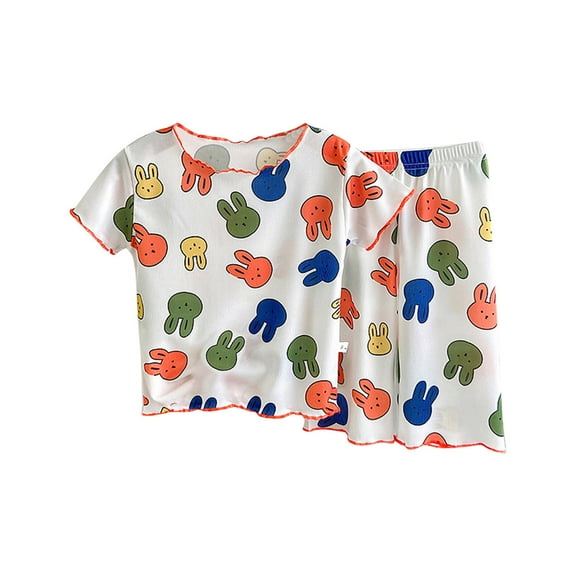 Agkizg Boys Girls Cottons Pajama Sets,Girls 2-Piece Sleepwear Clothes Set,Short Sleeve Pajamas Top and Sleep Pants 2 Piece Loungewear Set Soft and Comfortable Homewear Nightwear Sets 11-12 Years