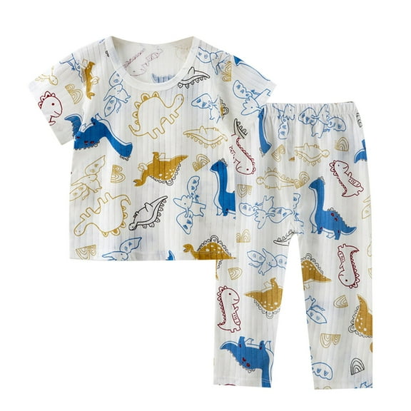 Agkizg Boys Girls Cottons Pajama Sets,Girls 2-Piece Sleepwear Clothes Set,Short Sleeve Pajamas Top and Sleep Pants 2 Piece Loungewear Set Soft and Comfortable Homewear Nightwear Sets 2-3 Years