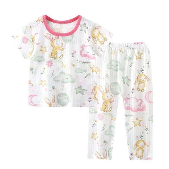 Agkizg Boys Girls Cottons Pajama Sets,Girls 2-Piece Sleepwear Clothes Set,Short Sleeve Pajamas Top and Sleep Pants 2 Piece Loungewear Set Soft and Comfortable Homewear Nightwear Sets 6-7 Years