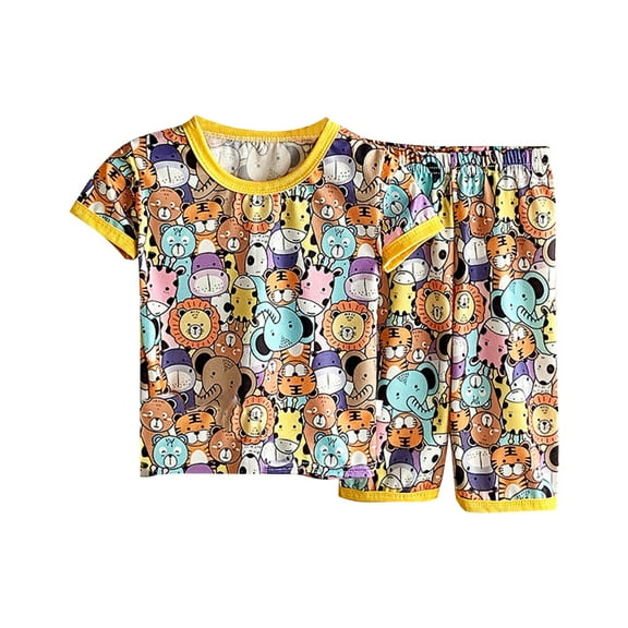 Agkizg Boys Girls Cottons Pajama Sets,Girls 2-Piece Sleepwear Clothes Set,Short Sleeve Pajamas Top and Sleep Pants 2 Piece Loungewear Set Soft and Comfortable Homewear Nightwear Sets 2-3 Years