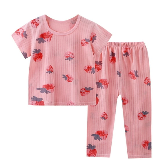 Agkizg Boys Girls Cottons Pajama Sets,Girls 2-Piece Sleepwear Clothes Set,Short Sleeve Pajamas Top and Sleep Pants 2 Piece Loungewear Set Soft and Comfortable Homewear Nightwear Sets 5-6 Years
