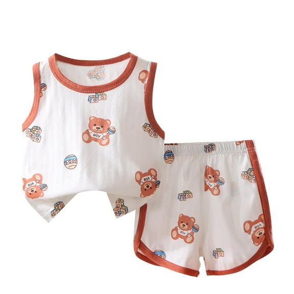Agkizg Boys Girls Cottons Pajama Sets,Girls 2-Piece Sleepwear Clothes Set,Sleeveless Pajamas Top and Lounge Shorts 2 Piece Loungewear Set Soft and Comfortable Homewear Nightwear Sets 6-9 Months