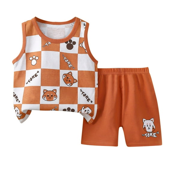 Agkizg Boys Girls Cottons Pajama Sets,Girls 2-Piece Sleepwear Clothes Set,Sleeveless Pajamas Top and Lounge Shorts 2 Piece Loungewear Set Soft and Comfortable Homewear Nightwear Sets 6-9 Months