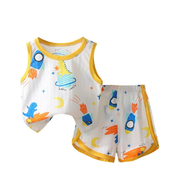 Agkizg Boys Girls Cottons Pajama Sets,Girls 2-Piece Sleepwear Clothes Set,Sleeveless Pajamas Top and Lounge Shorts 2 Piece Loungewear Set Soft and Comfortable Homewear Nightwear Sets 6-9 Months