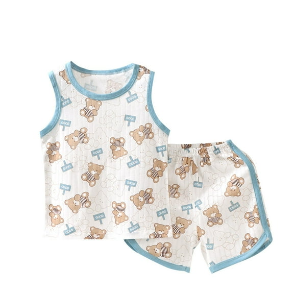 Agkizg Boys Girls Cottons Pajama Sets,Girls 2-Piece Sleepwear Clothes Set,Sleeveless Pajamas Top and Lounge Shorts 2 Piece Loungewear Set Soft and Comfortable Homewear Nightwear Sets 6-9 Months