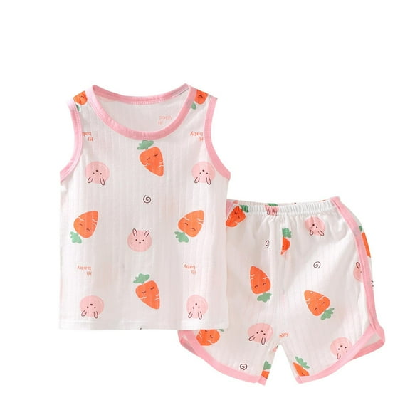 Agkizg Boys Girls Cottons Pajama Sets,Girls 2-Piece Sleepwear Clothes Set,Sleeveless Pajamas Top and Lounge Shorts 2 Piece Loungewear Set Soft and Comfortable Homewear Nightwear Sets 6-9 Months