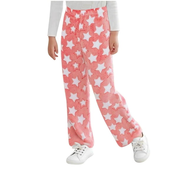 Agkizg Boys and Girls Fleece-Lined Sleep Pants,Kids Warm Loungewear Pants,Kids Fall Winter Fleece Pants 4-15 Years Elastic Waistband Wide Leg Straight Trousers with Elastic Waist Casual Warm Pants