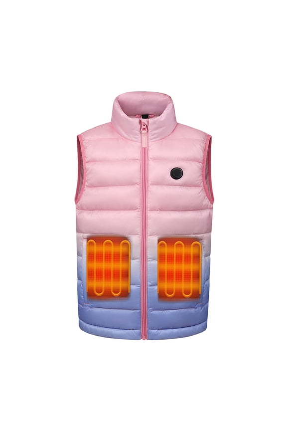 Boys Girls Heated Vests Coat,Winter Down Jacket Vests,Solid Color USB Intelligent Constant Temperature Heating Hooded Keep Warm Collar Sleeveless Casual Jacket